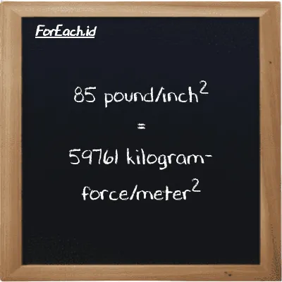 85 pound/inch<sup>2</sup> is equivalent to 59761 kilogram-force/meter<sup>2</sup> (85 psi is equivalent to 59761 kgf/m<sup>2</sup>)